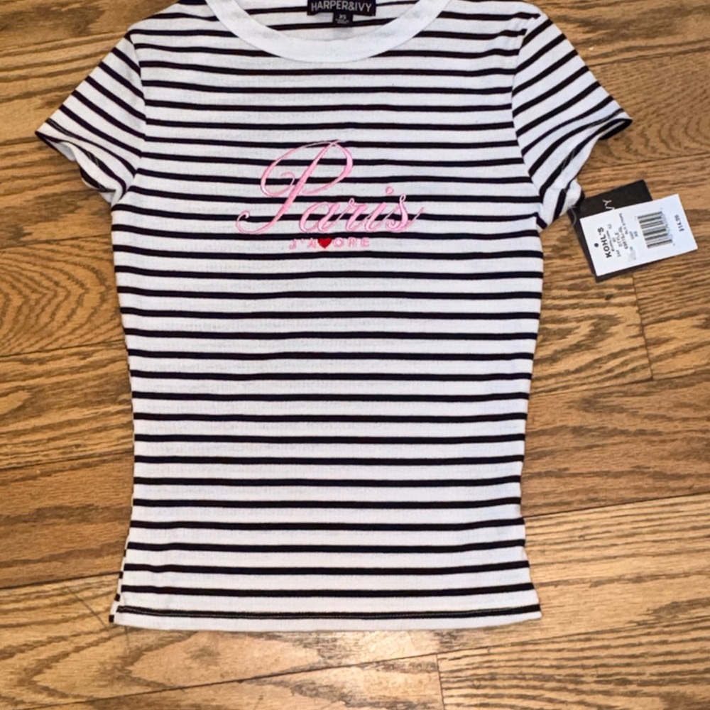 NWT Harper & Ivy Paris J’adore Striped Ribbed Top